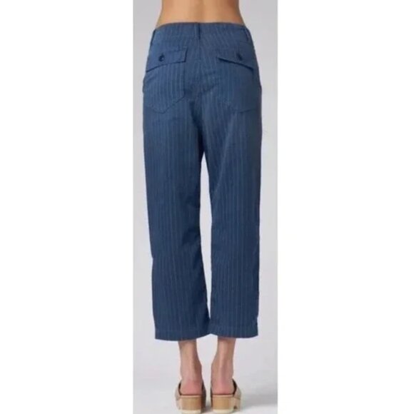 The GREAT. Ranger Pant Boyfriend Wide Leg Ankle Trouser | Blue Pinstripe | Sz 31 - Picture 2 of 12